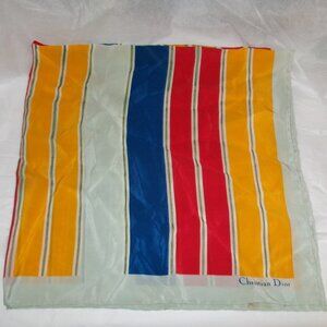 Vintage Christian Dior Silk Scarf AS-IS Mustard Blue Red STAINED Pls See Picture